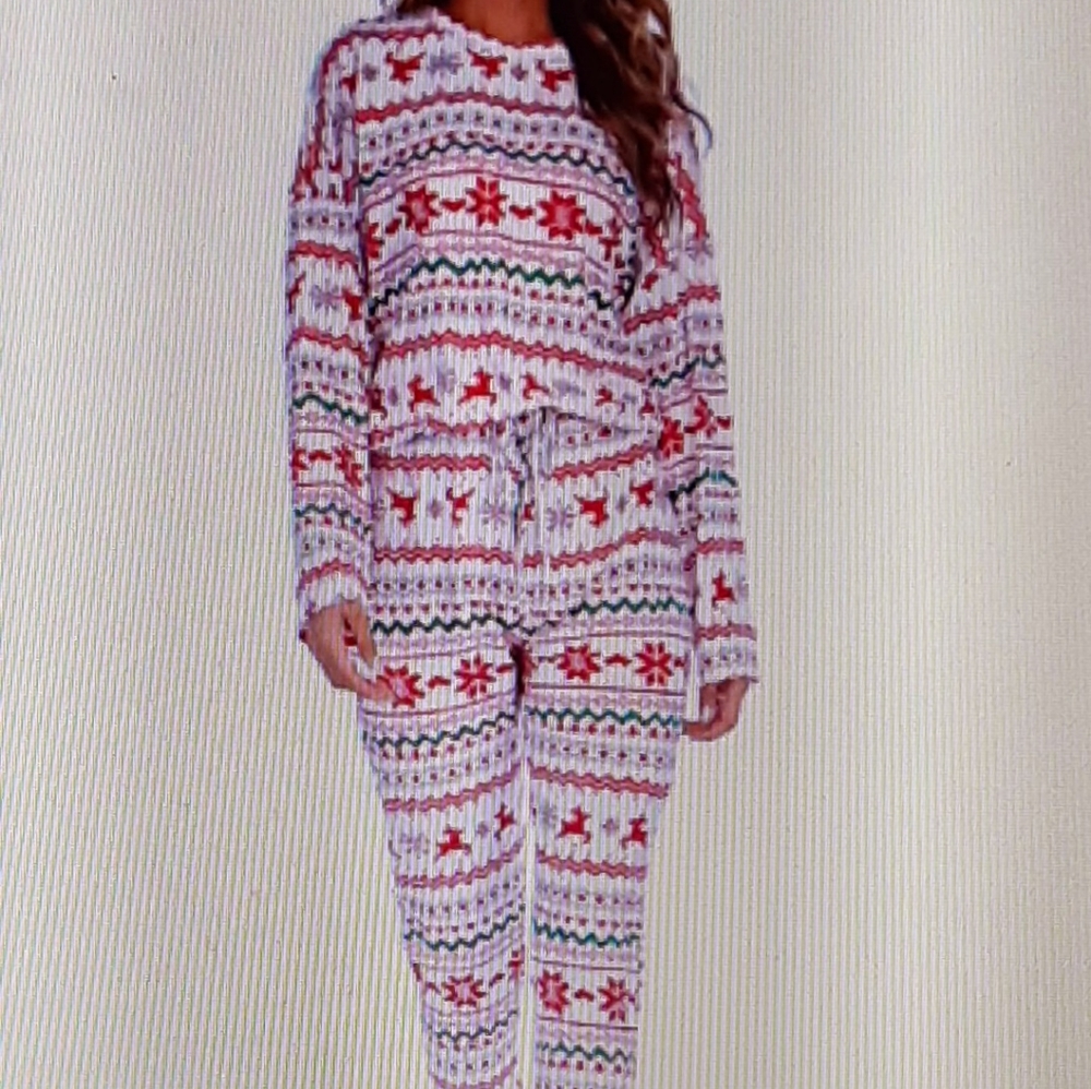 Women's Long-Sleeves 2-Pc Chrismas Pant Pajama Set Large